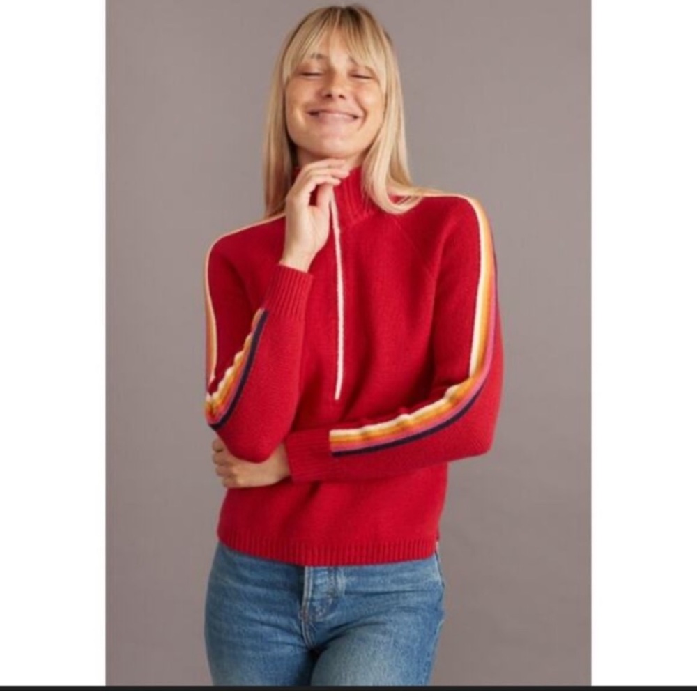 Marine Layer red zip with Rainbow Stripes size xs